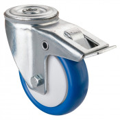 Roulette Manutention Avec blocage total Polyuréthane bleu - Ø100mm 125kg - Trou central