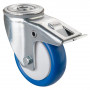 Roulette Manutention Avec blocage total Polyuréthane bleu - Ø100mm 125kg - Trou central