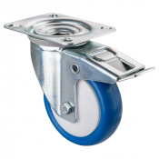 Roulette Manutention Avec blocage total Polyuréthane bleu - Ø100mm 150kg - Fix. Platine
