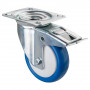 Roulette Manutention Avec blocage total Polyuréthane bleu - Ø100mm 150kg - Fix. Platine