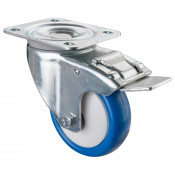 Roulette Manutention Avec blocage total Polyuréthane bleu - Ø100mm 150kg - Fix. Platine