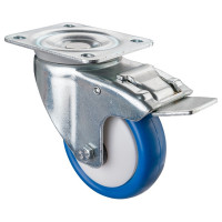 Roulette Manutention Avec blocage total Polyuréthane bleu - Ø100mm 150kg - Fix. Platine Roulette Manutention Avec blocage total Polyuréthane bleu - Ø100mm 150kg - Fix. Platine