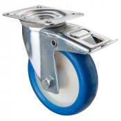 Roulette Manutention Avec blocage total Polyuréthane bleu - Ø125mm 150kg - Fix. Platine