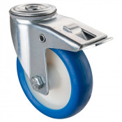 Roulette Manutention Avec blocage total Polyuréthane bleu - Ø125mm 150kg - Trou central