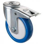 Roulette Manutention Avec blocage total Polyuréthane bleu - Ø125mm 150kg - Trou central