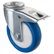 Roulette Manutention Avec blocage total Polyuréthane bleu - Ø125mm 150kg - Trou central