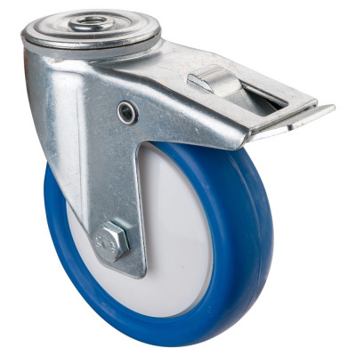 Roulette Manutention Avec blocage total Polyuréthane bleu - Ø125mm 150kg - Trou central