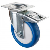 Roulette Manutention Avec blocage total Polyuréthane bleu - Ø125mm 175kg - Fix. Platine