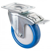 Roulette Manutention Avec blocage total Polyuréthane bleu - Ø125mm 200kg - Fix. Platine