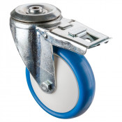 Roulette Manutention Avec blocage total Polyuréthane bleu - Ø150mm 160kg - Trou central