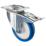 Roulette Manutention Avec blocage total Polyuréthane bleu - Ø150mm 200kg - Fix. Platine