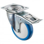 Roulette Manutention Avec blocage total Polyuréthane bleu - Ø150mm 200kg - Fix. Platine