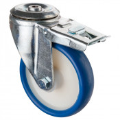 Roulette Manutention Avec blocage total Polyuréthane bleu - Ø160mm 160kg - Trou central