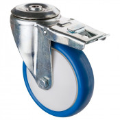Roulette Manutention Avec blocage total Polyuréthane bleu - Ø160mm 160kg - Trou central