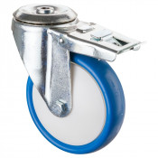 Roulette Manutention Avec blocage total Polyuréthane bleu - Ø160mm 160kg - Trou central