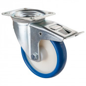Roulette Manutention Avec blocage total Polyuréthane bleu - Ø160mm 250kg - Fix. Platine
