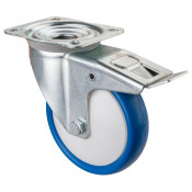 Roulette Manutention Avec blocage total Polyuréthane bleu - Ø160mm 250kg - Fix. Platine