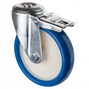 Roulette Manutention Avec blocage total Polyuréthane bleu - Ø200mm 250kg - Trou central