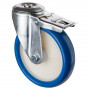 Roulette Manutention Avec blocage total Polyuréthane bleu - Ø200mm 250kg - Trou central