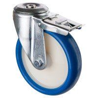 Roulette Manutention Avec blocage total Polyuréthane bleu - Ø200mm 250kg - Trou central