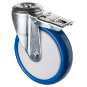 Roulette Manutention Avec blocage total Polyuréthane bleu - Ø200mm 250kg - Trou central