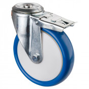 Roulette Manutention Avec blocage total Polyuréthane bleu - Ø200mm 250kg - Trou central