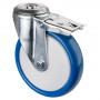 Roulette Manutention Avec blocage total Polyuréthane bleu - Ø200mm 250kg - Trou central