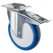 Roulette Manutention Avec blocage total Polyuréthane bleu - Ø200mm 300kg - Fix. Platine