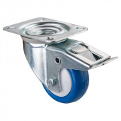 Roulette Manutention Avec blocage total Polyuréthane bleu - Ø80mm 100kg - Fix. Platine