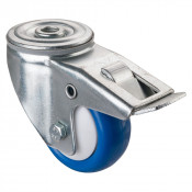 Roulette Manutention Avec blocage total Polyuréthane bleu - Ø80mm 100kg - Trou central