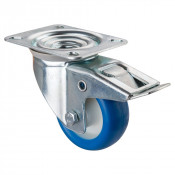 Roulette Manutention Avec blocage total Polyuréthane bleu - Ø80mm 70kg - Fix. Platine