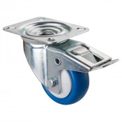 Roulette Manutention Avec blocage total Polyuréthane bleu - Ø80mm 70kg - Fix. Platine