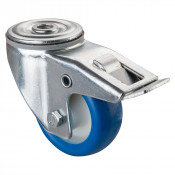 Roulette Manutention Avec blocage total Polyuréthane bleu - Ø80mm 70kg - Fix. Trou central