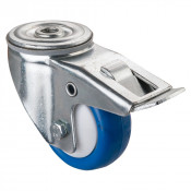 Roulette Manutention Avec blocage total Polyuréthane bleu - Ø80mm 70kg - Fix. Trou central