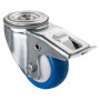 Roulette Manutention Avec blocage total Polyuréthane bleu - Ø80mm 70kg - Fix. Trou central