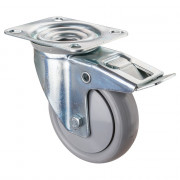 Roulette Manutention Avec blocage total Polyuréthane gris, +/- - Ø100mm 110kg - Platine
