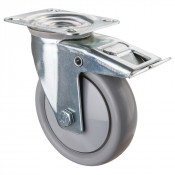 Roulette Manutention Avec blocage total Polyuréthane gris, +/- - Ø125mm 150kg - Platine