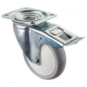 Roulette Manutention Avec blocage total Polyuréthane gris, +/- - Ø150mm 200kg - Platine