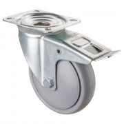 Roulette Manutention Avec blocage total Polyuréthane gris, +/- - Ø160mm 250kg - Platine