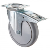 Roulette Manutention Avec blocage total Polyuréthane gris, +/- - Ø200mm 300kg - Platine