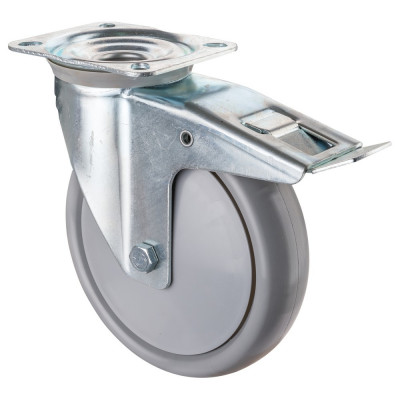 Roulette Manutention Avec blocage total Polyuréthane gris, +/- - Ø200mm 300kg - Platine