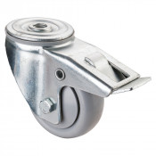 Roulette Manutention Avec blocage total Polyuréthane gris, +/- - Ø80mm 70kg - Trou central