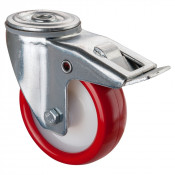 Roulette Manutention Avec blocage total Polyuréthane rouge - Ø100mm 125kg - Trou central