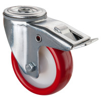 Roulette Manutention Avec blocage total Polyuréthane rouge - Ø100mm 125kg - Trou central Roulette Manutention Avec blocage total Polyuréthane rouge - Ø100mm 125kg - Trou central