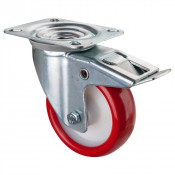 Roulette Manutention Avec blocage total Polyuréthane rouge - Ø100mm 140kg - Fix. Platine