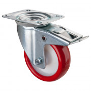 Roulette Manutention Avec blocage total Polyuréthane rouge - Ø100mm 140kg - Fix. Platine