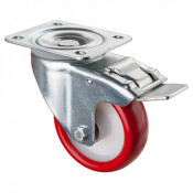 Roulette Manutention Avec blocage total Polyuréthane rouge - Ø100mm 140kg - Fix. Platine