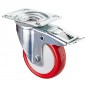 Roulette Manutention Avec blocage total Polyuréthane rouge - Ø100mm 150kg - Fix. Platine