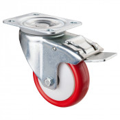 Roulette Manutention Avec blocage total Polyuréthane rouge - Ø100mm 150kg - Fix. Platine