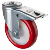 Roulette Manutention Avec blocage total Polyuréthane rouge - Ø125mm 150kg - Trou central
